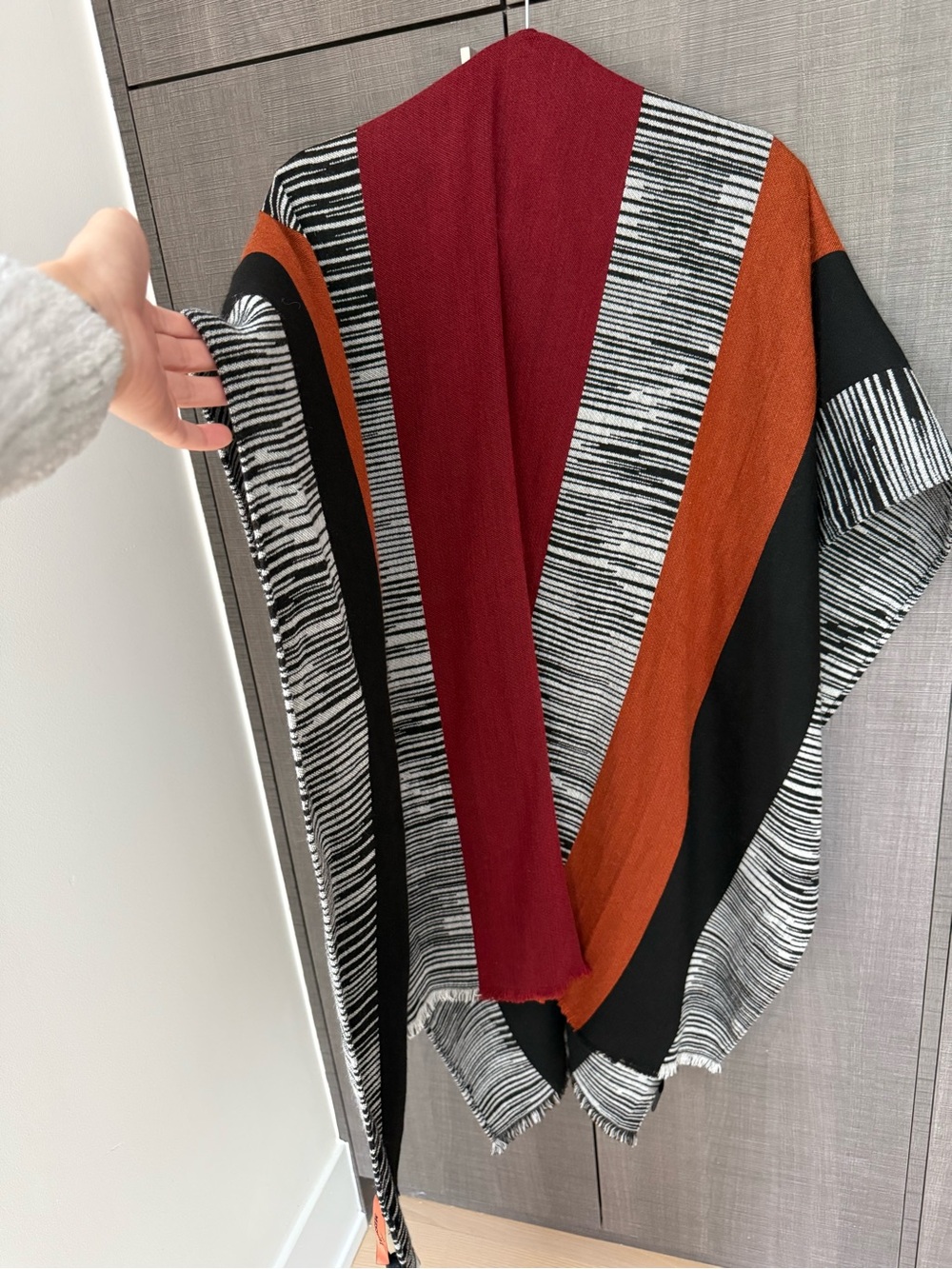 Missoni Striped Wrap in Black, White, Rust & Red - Picture 6 of 8